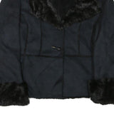 STYLE AND CO Womens Black Jacket L Polyester Faux Fur Button Closure