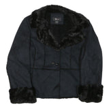 STYLE AND CO Womens Black Jacket L Polyester Faux Fur Button Closure