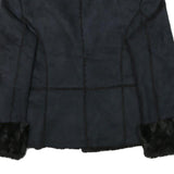 STYLE AND CO Womens Black Jacket L Polyester Faux Fur Button Closure