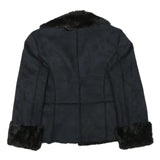 STYLE AND CO Womens Black Jacket L Polyester Faux Fur Button Closure