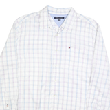 TOMMY HILFIGER Mens White & Blue Shirt Check XL Classic Fit Cotton Blend
