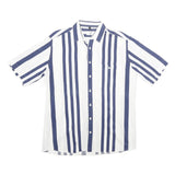 ALBA MODA Mens Blue & White Stripe Shirt M Cotton Button Short Sleeve Casual