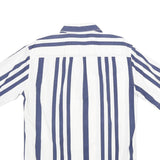 ALBA MODA Mens Blue & White Stripe Shirt M Cotton Button Short Sleeve Casual