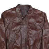 BEST UNIQUE Mens Brown Leather Zip Jacket XL Vintage Classic Casual Outerwear
