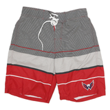 NHL Mens Shorts Red & Grey Striped L W30 Polyester Sports Swimwear