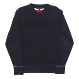 TOMMY HILFIGER Mens Navy Plain Cotton Crew Neck Jumper L Smart Casual Knitwear