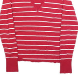 ESPRIT Womens Red & White Patterned V-Neck Basic Knit Jumper S Striped Cotton