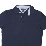 TOMMY HILFIGER Mens Navy Blue Polo Shirt L Cotton Blend Slim Fit