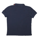 TOMMY HILFIGER Mens Navy Blue Polo Shirt L Cotton Blend Slim Fit