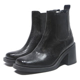 H&M Womens Black Chelsea Boots Leather UK 5 Stylish Textured Pattern Heel