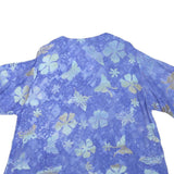 Womens Blue & Cream Printed Button Top Short Sleeve Round Neck L Cotton Blend