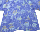 Womens Blue & Cream Printed Button Top Short Sleeve Round Neck L Cotton Blend