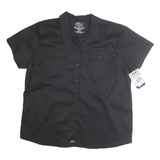 DICKIES Womens Black Work Shirt 2XL Cotton Blend Short Sleeve Button Front