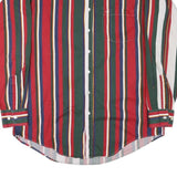 COTTON CLUB Mens Red Green Blue Striped Shirt L Button-Down Long Sleeve Cotton