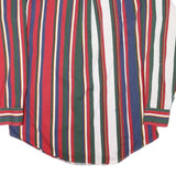 COTTON CLUB Mens Red Green Blue Striped Shirt L Button-Down Long Sleeve Cotton