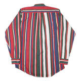 COTTON CLUB Mens Red Green Blue Striped Shirt L Button-Down Long Sleeve Cotton