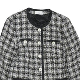 ELEGANCE PARIS Womens Black & White Wool Blend Button Jacket UK 16 Houndstooth