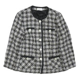 ELEGANCE PARIS Womens Black & White Wool Blend Button Jacket UK 16 Houndstooth
