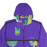 Womens Purple Zip Hooded Windbreaker Jacket L Polyester Blend Colourblock Hooded