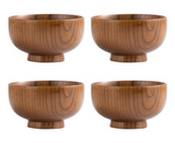 Anygleam Brown 4pcs Wooden Bowls Food Kitchen Tableware