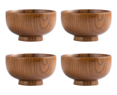 Anygleam Brown 4pcs Wooden Bowls Food Kitchen Tableware