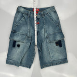 Machine Cargo Denim Shorts - 30W 11L Blue Cotton