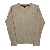 Tommy Hilfiger Cable Knit Sweater - Large Beige Cotton