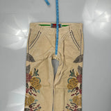 Two Ten Five Floral Cord Trousers - 34″ Waist Beige Corduroy
