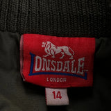 Age 14 Lonsdale Spellout Bomber Jacket - Medium Green Polyester