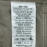 Original Dungaree Fit Carhartt Carpenter Trousers - 36W 30L Khaki Cotton