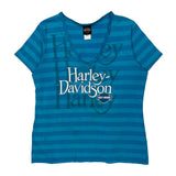 Harley Davidson Striped T-Shirt - 2XL Blue Cotton Blend