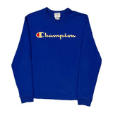 Champion Spellout Long Sleeve T-Shirt - Medium Blue Cotton