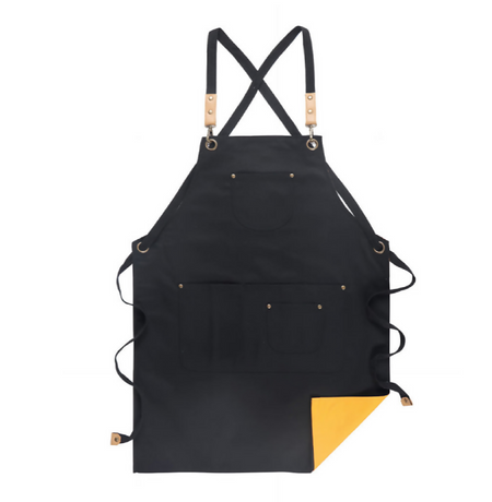 Anypron Unisex Black Yellow Chef Apron – Durable Cooking & Café Workwear for Men and Women