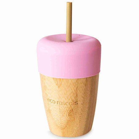 Bamboo Cup with Two Straws - Pink