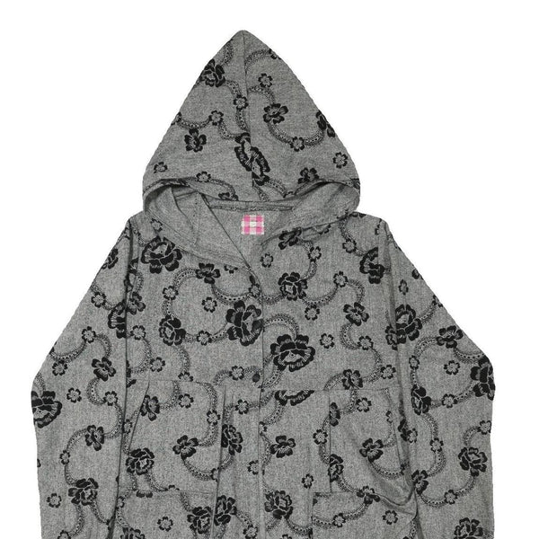ROSE ET VOILETTE Womens Grey & Black Floral Cotton Blend Hooded Button Jacket M