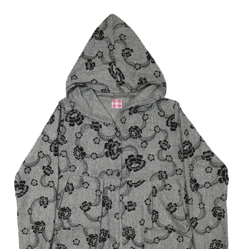 ROSE ET VOILETTE Womens Grey & Black Floral Cotton Blend Hooded Button Jacket M