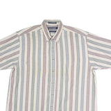 VAN HEUSEN Mens White & Multi Stripe Cotton Shirt L Button Down Casual Summer