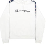 CHAMPION Mens White & Navy Logo Tape Pullover Hoodie M Cotton Blend