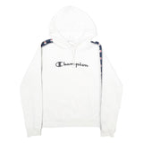 CHAMPION Mens White & Navy Logo Tape Pullover Hoodie M Cotton Blend