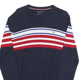 TOMMY HILFIGER Mens Navy Blue Red White Patterned Crew Neck Basic Knit Jumper S