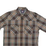 DICKIES Mens Brown & Beige Check Shirt M Workwear Short Sleeve Cotton Blend