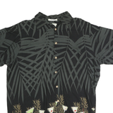 M.E SPORT Mens Black with Grey Tropical Pineapple Pattern Cotton Shirt L Casual
