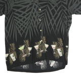 M.E SPORT Mens Black with Grey Tropical Pineapple Pattern Cotton Shirt L Casual