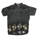 M.E SPORT Mens Black with Grey Tropical Pineapple Pattern Cotton Shirt L Casual