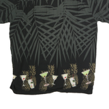 M.E SPORT Mens Black with Grey Tropical Pineapple Pattern Cotton Shirt L Casual