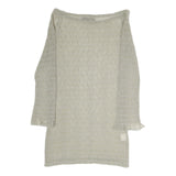 CAMMOMILLA Womens Beige Printed Top 3/4 Sleeve Boat Neck M Sheer Elegant