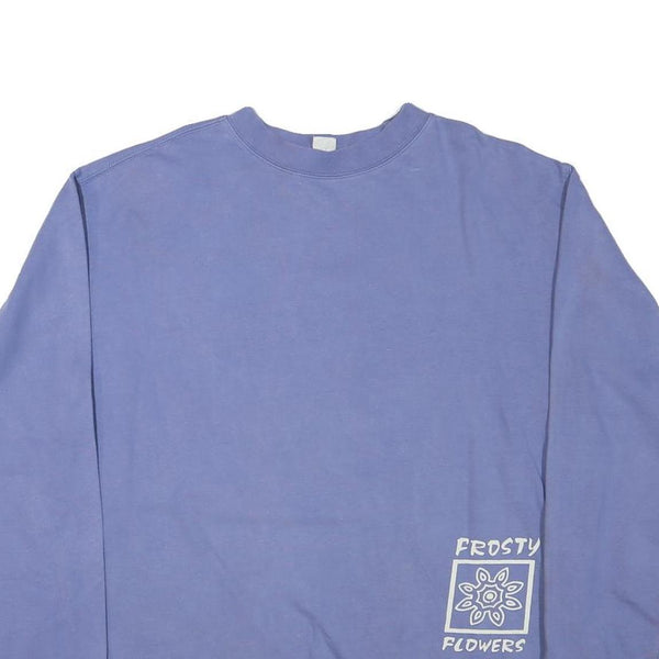 Mens Blue Sweatshirt Frosty Flowers Crew Neck L Cotton Blend Casual Pullover