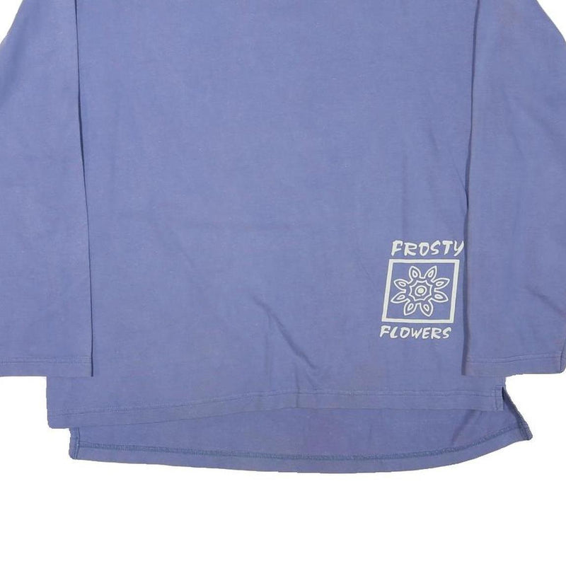 Mens Blue Sweatshirt Frosty Flowers Crew Neck L Cotton Blend Casual Pullover