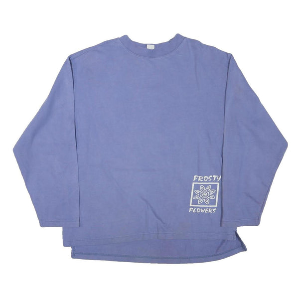 Mens Blue Sweatshirt Frosty Flowers Crew Neck L Cotton Blend Casual Pullover