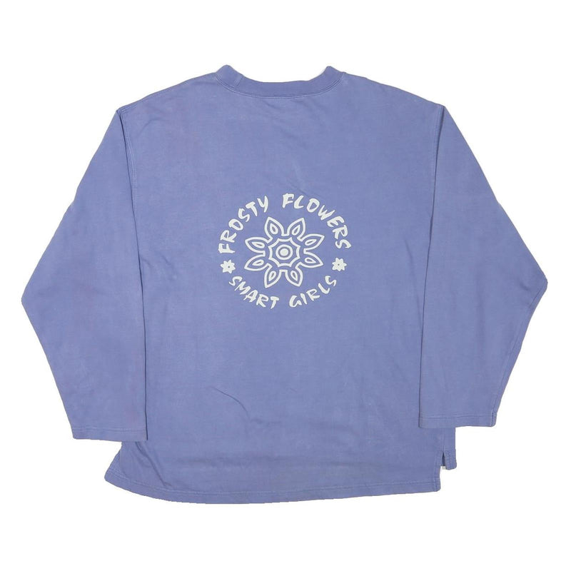 Mens Blue Sweatshirt Frosty Flowers Crew Neck L Cotton Blend Casual Pullover